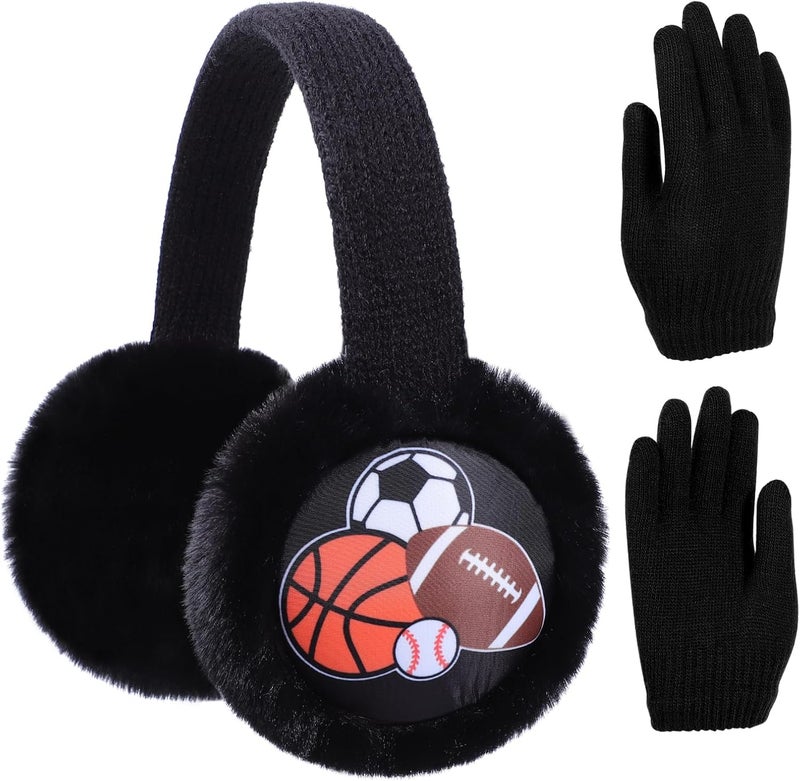 BUTITNOW Boys Truck Ball Game Controller Excavator Earmuffs & Gloves Set, Soft Plush Comfortable Winter Outdoor Ear Warmers - Image 1